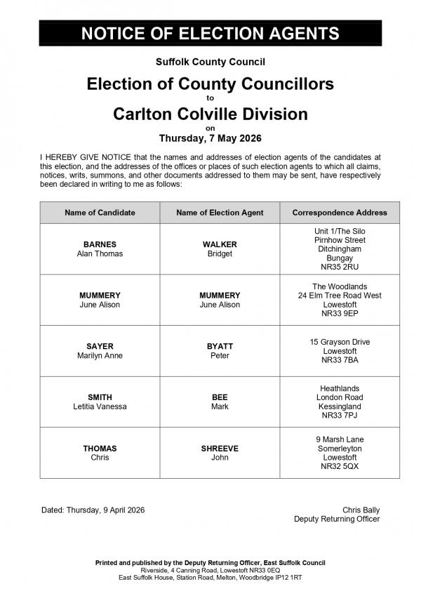 Notice of Election Agents Carlton Colville page 0001